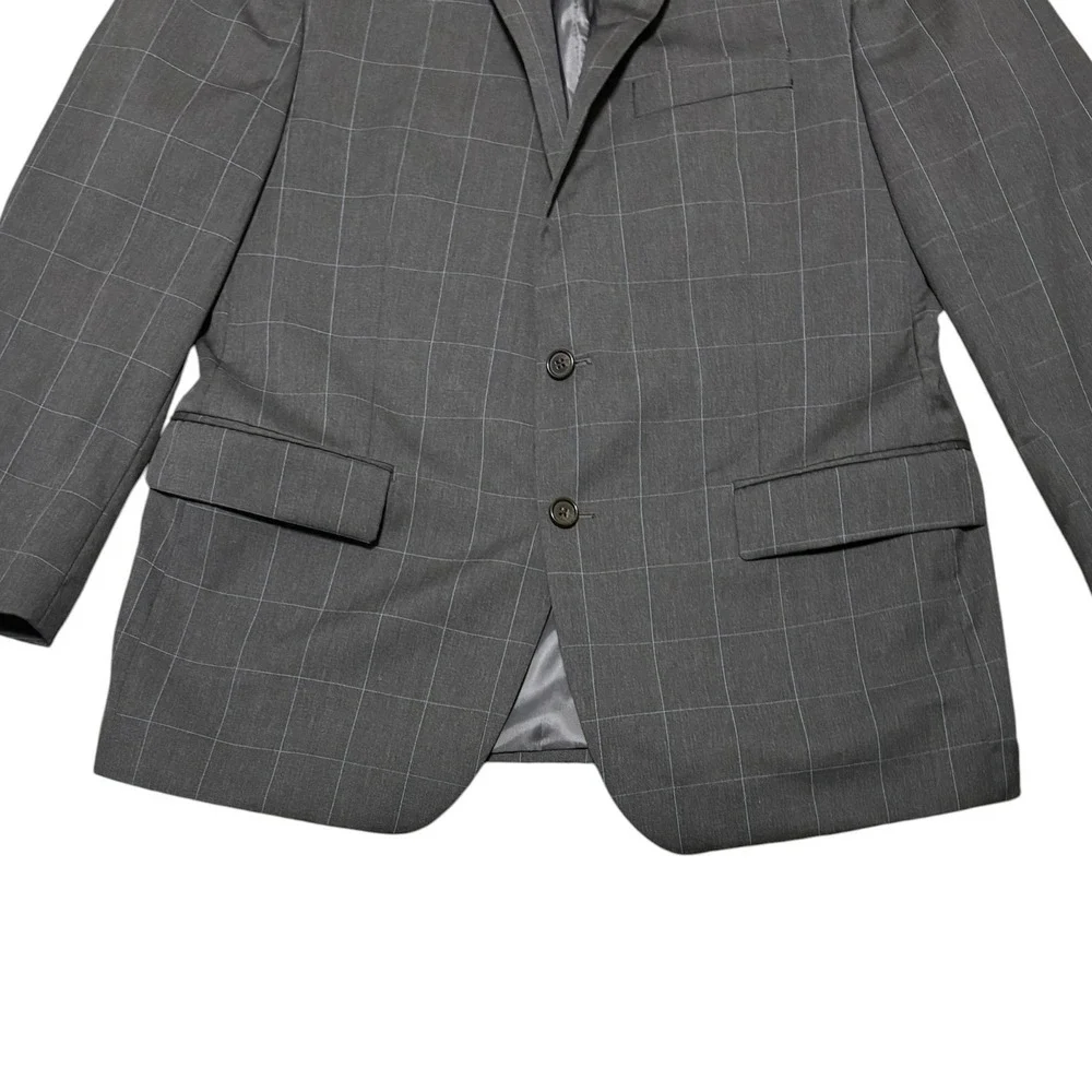 Ralph Lauren Blazer Grey Windowpane Wool 2-Button Professional Old Money 44R